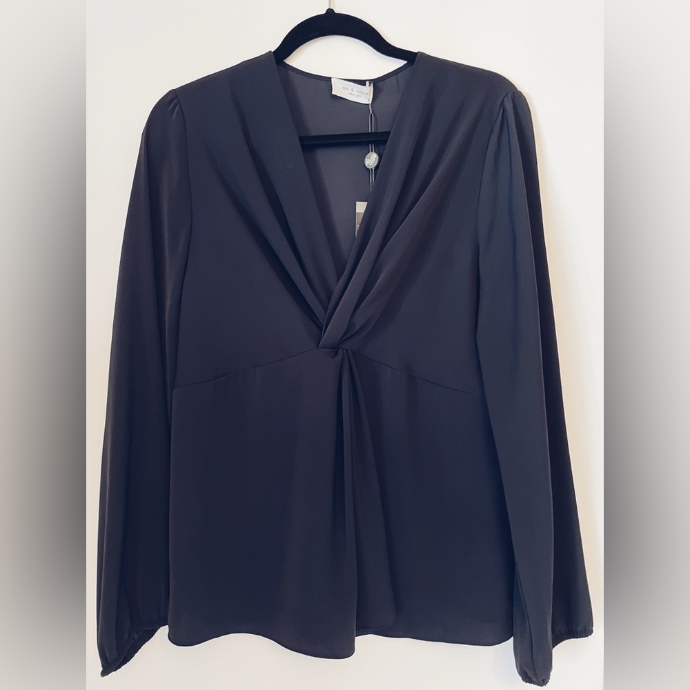 Lola & Sophie Navy Blue V-Neck Blouse